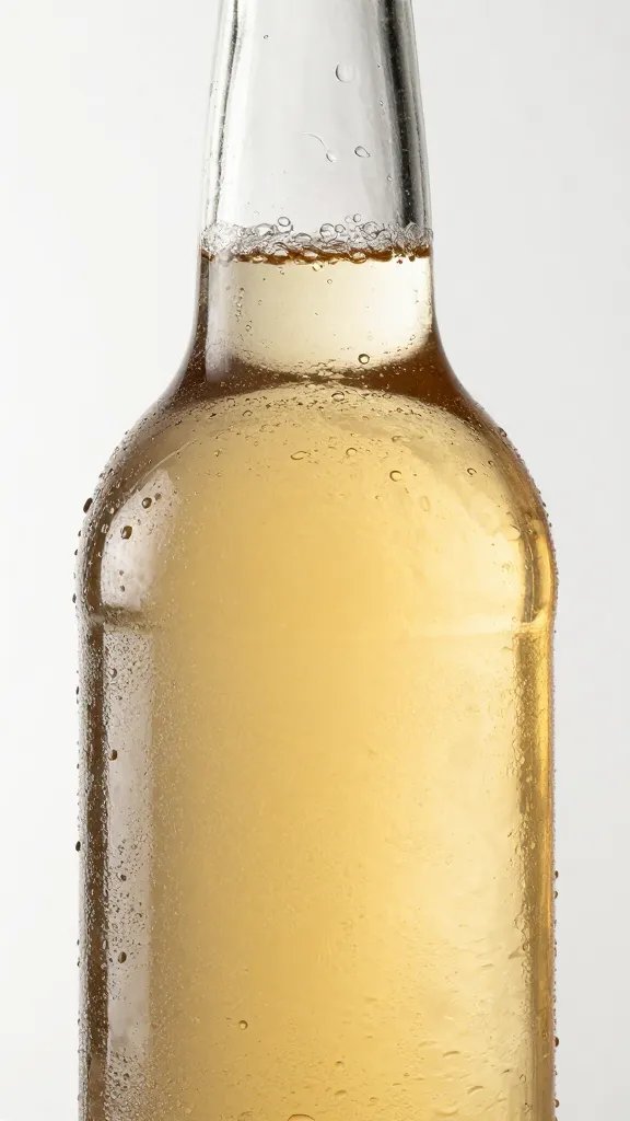 apple cider vinegar bottle with condensation, studio closeup