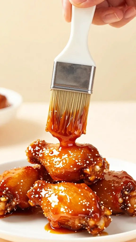 pastry brush coating hot wing, sticky shine