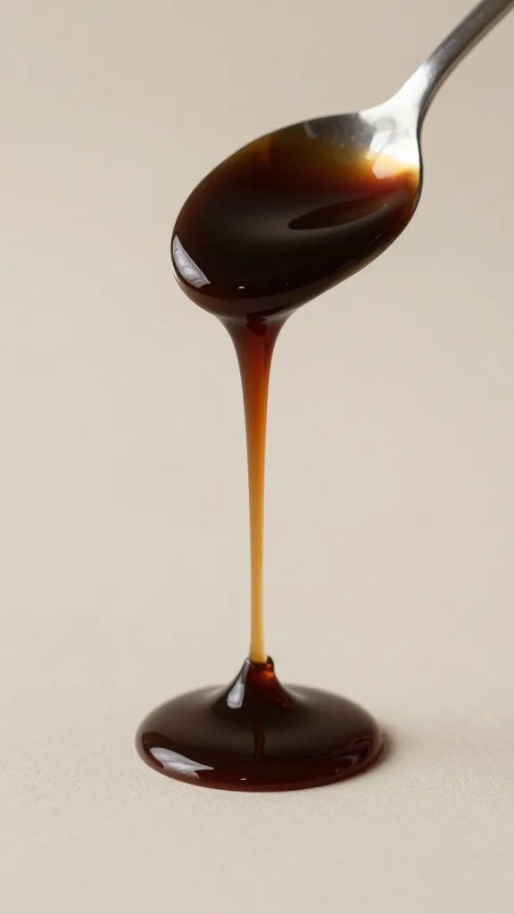 spoon drizzle of thick glaze, high-gloss stream