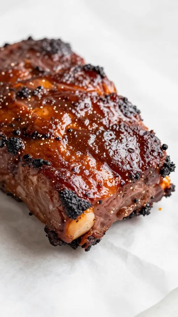 Glazed pulled pork shoulder closeup on butcher paper