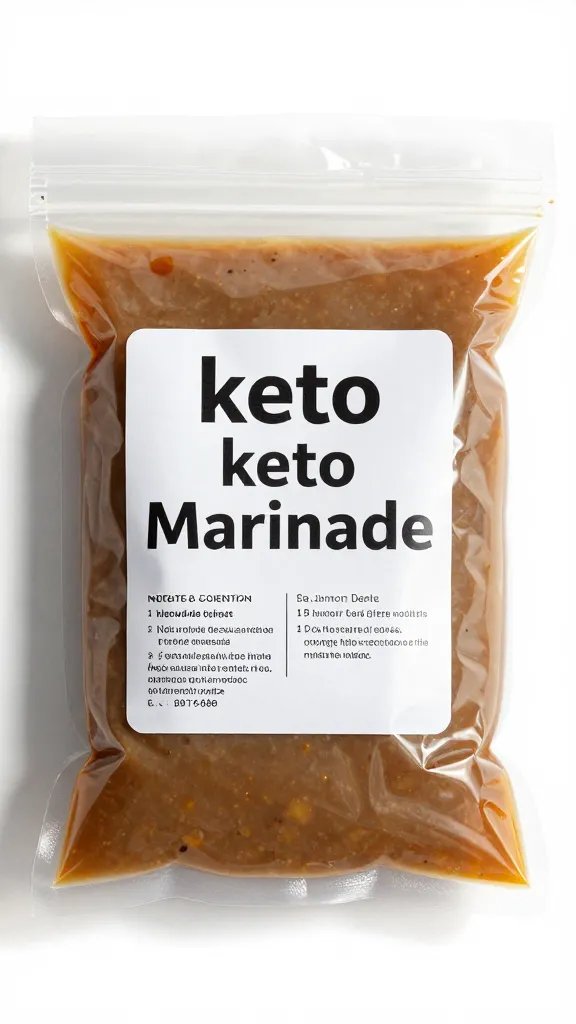Sealed freezer bag of keto marinade labeled and dated