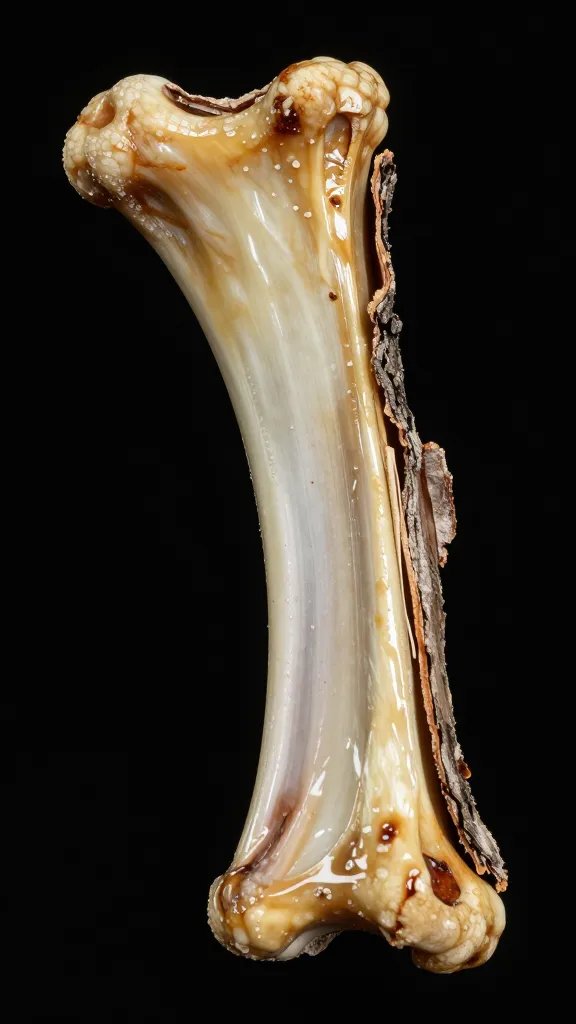 Single rib bone with glossy, sugar-free bark closeup