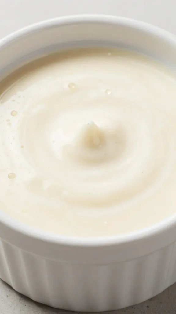 closeup of sugar-free Alabama white BBQ sauce in ramekin