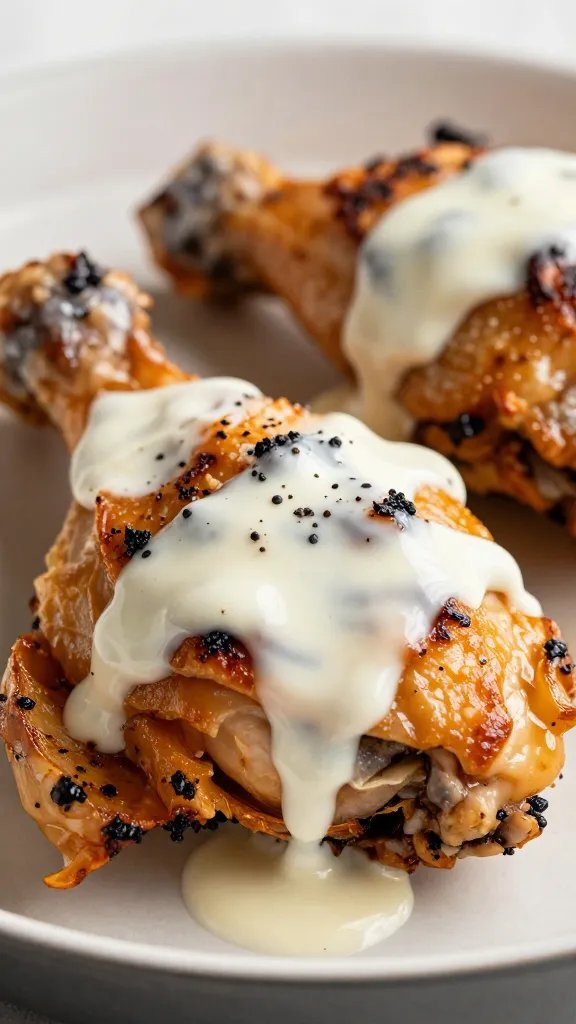 grilled chicken thigh glazed with Alabama white sauce, macro