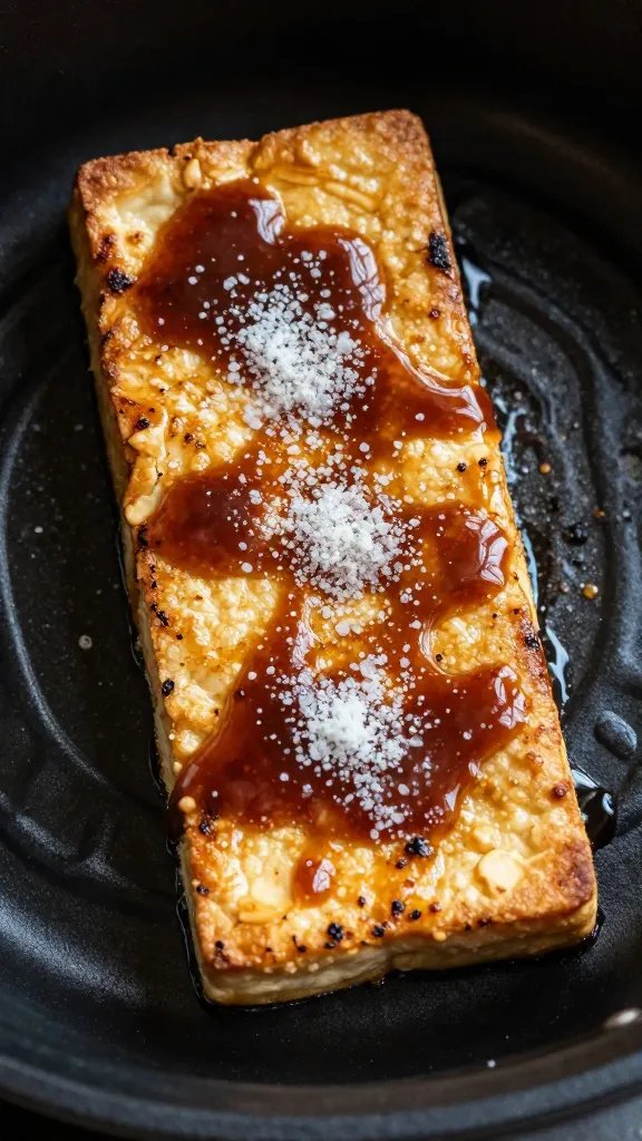 Grilled tofu slab brushed with sugar-free KC sauce