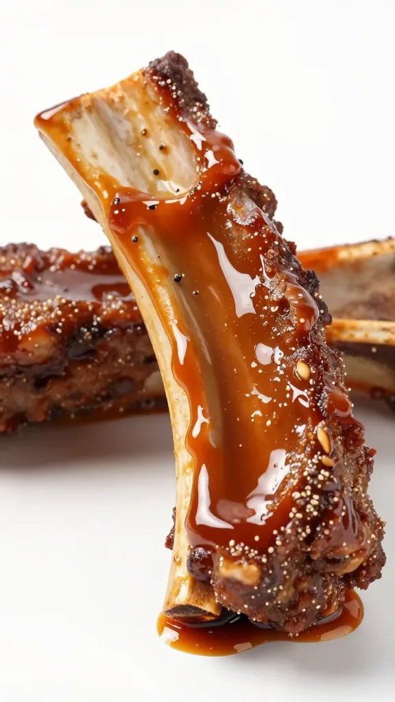 caramelized sauce sheen on rib bone tip