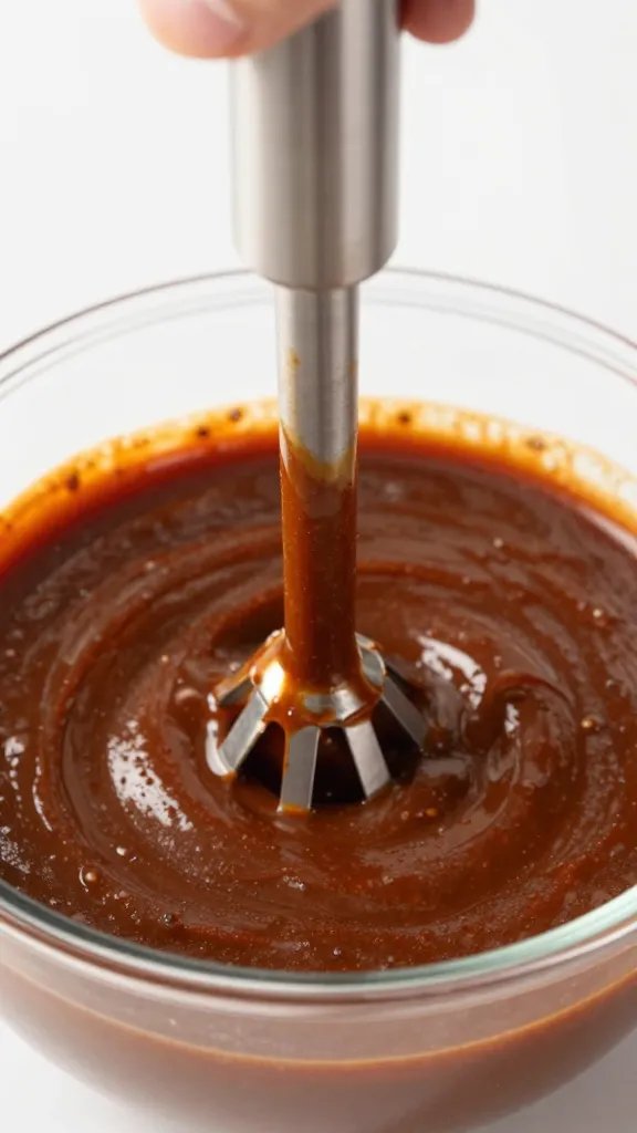 immersion blender tip in thick keto bbq sauce