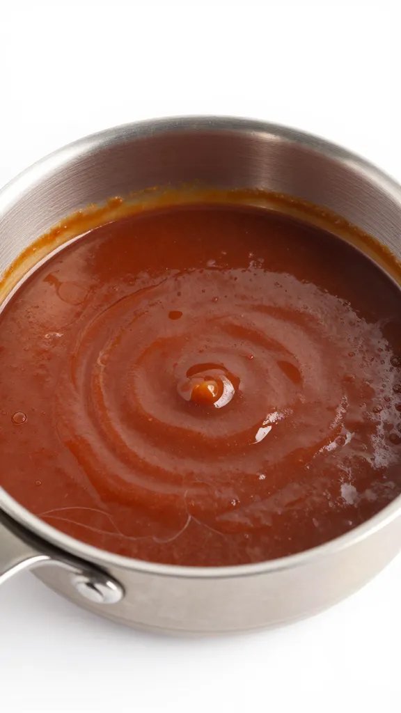 saucepan of warm bbq basting sauce with visible sheen