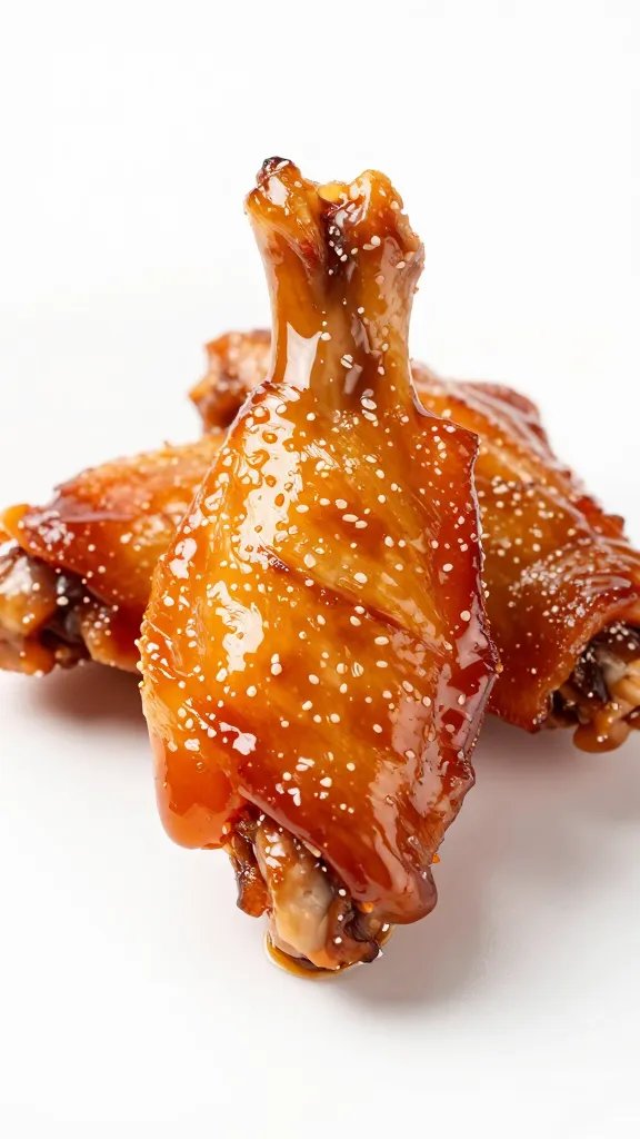 caramelized chicken wing tip with sticky mahogany glaze
