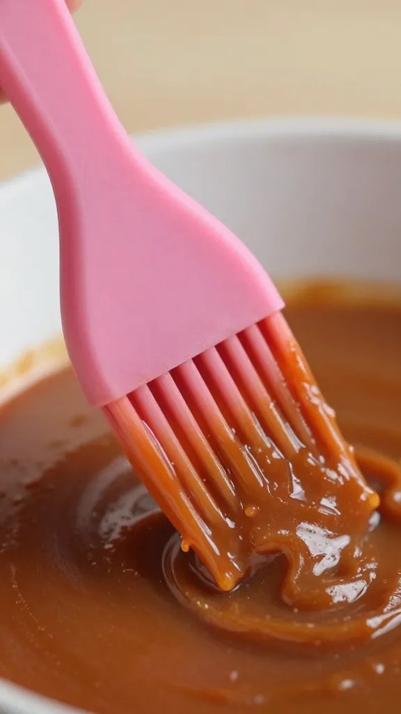 silicone basting brush loaded with thick sauce, macro shot
