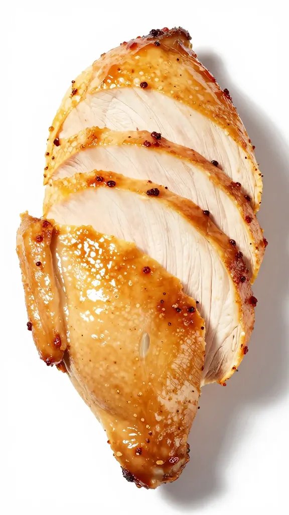 sliced rotisserie chicken breast, shiny glazed edge
