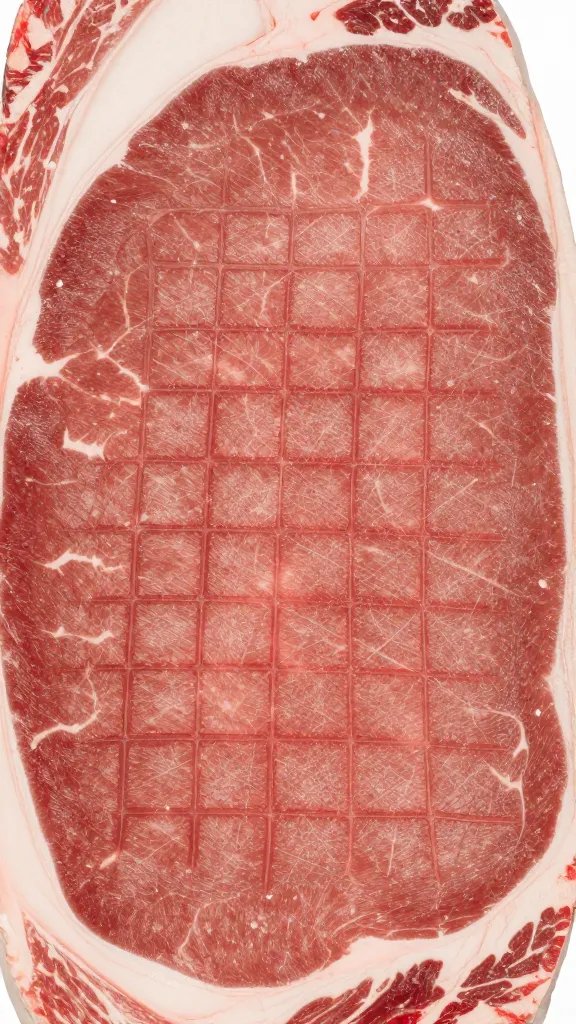 grid-pattern injection marks on raw brisket surface, closeup