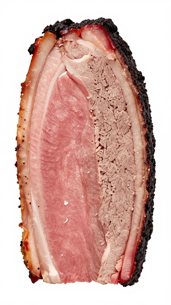 cross-section slice of smoked brisket showing moist interior