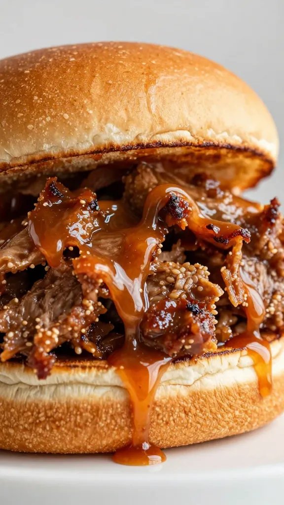 single pulled pork sandwich dripping Carolina vinegar sauce
