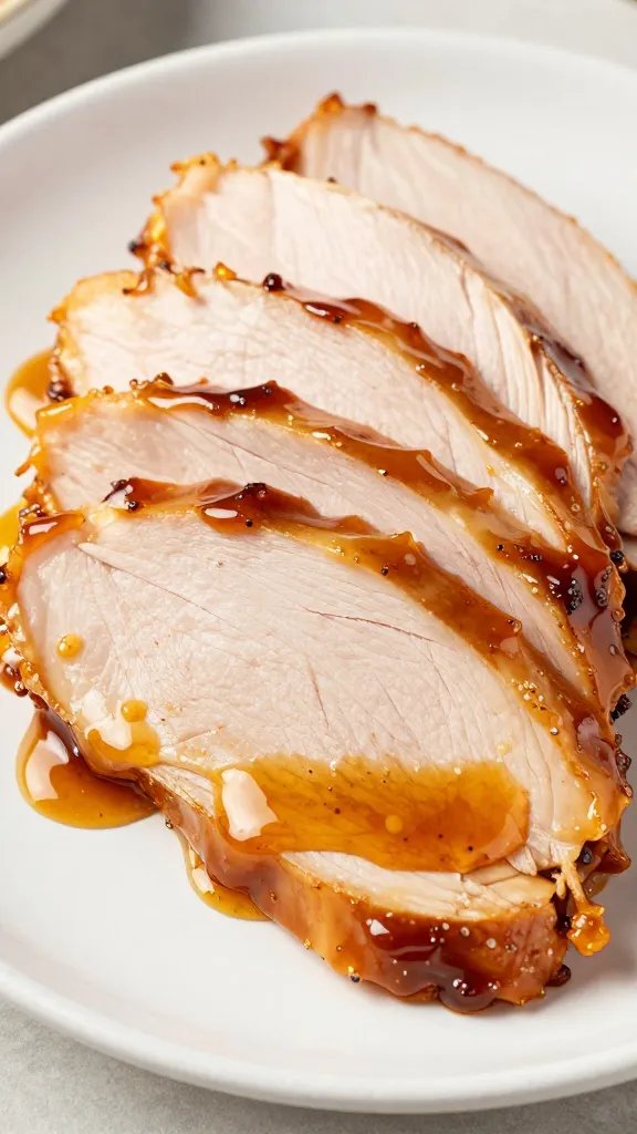 smoked turkey slice coated in honey-mustard bbq