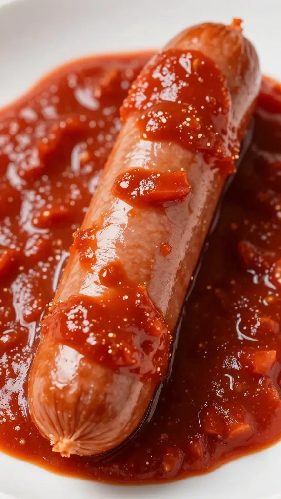 sausage link basted with peppery tomato-based sauce