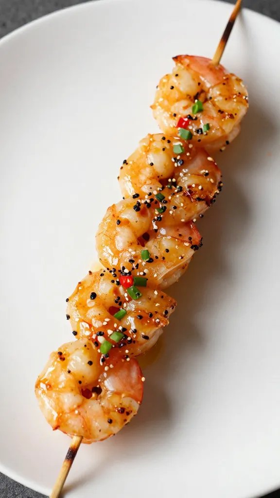 grilled shrimp skewer brushed with chili-lime sauce
