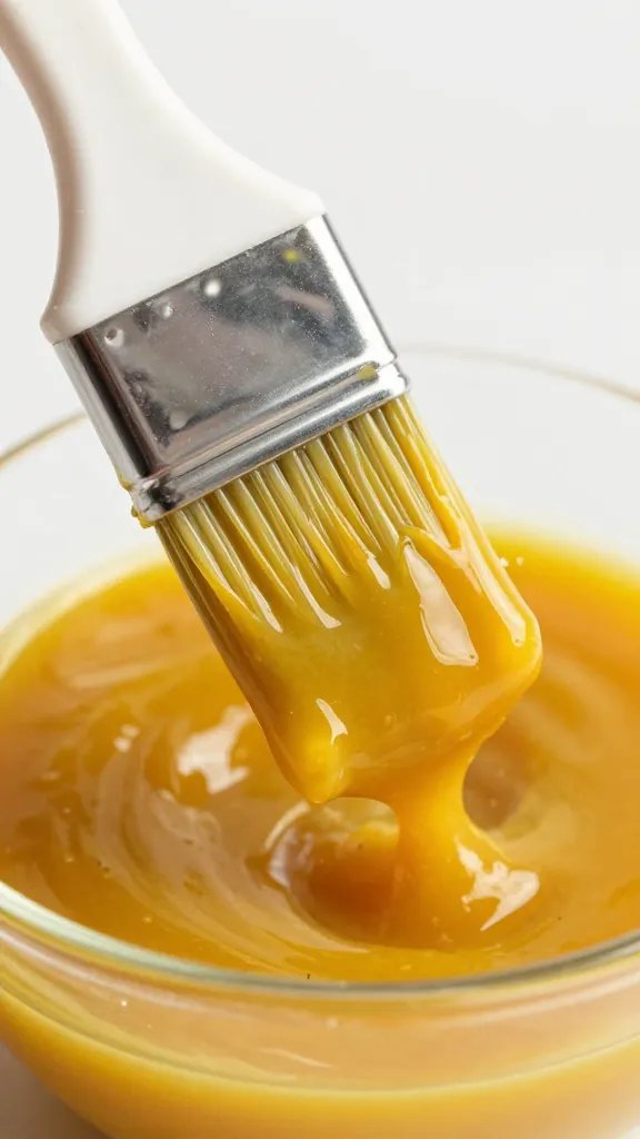 Basting brush coated in golden aji amarillo marinade