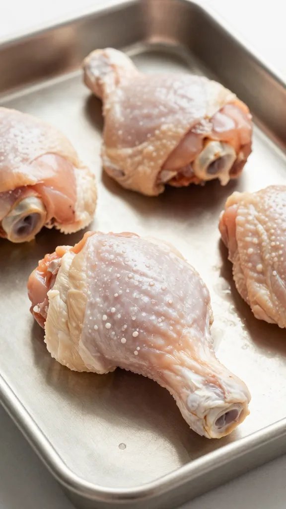 bone-in chicken thigh closeup on stainless sheet pan
