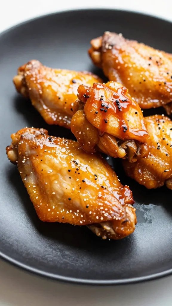 closeup of buffalo chicken wings on matte black plate