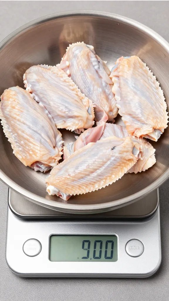 single digital kitchen scale displaying raw wings in bowl