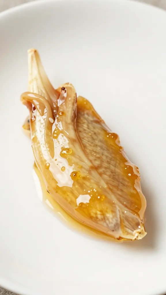 closeup of sticky honey-garlic wing on white ceramic