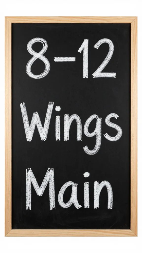 chalkboard sign reading 8–12 wings main portion