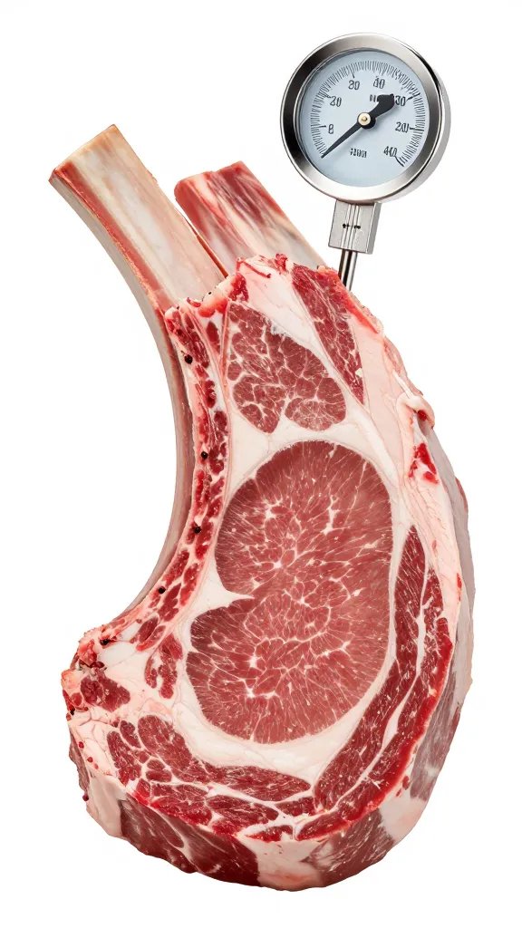 Meat thermometer probe in full rib slab