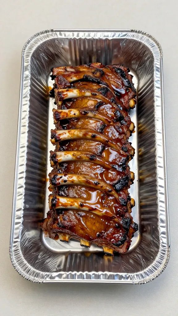 Aluminum-foiled rib rack resting on countertop