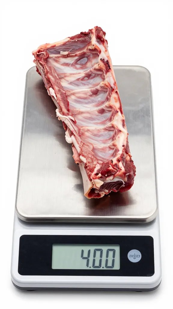 digital scale weighing a single rib rack, tight shot