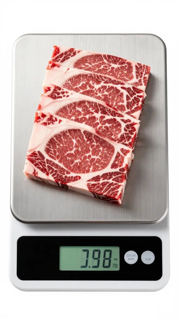 digital kitchen scale displaying sliced brisket weight