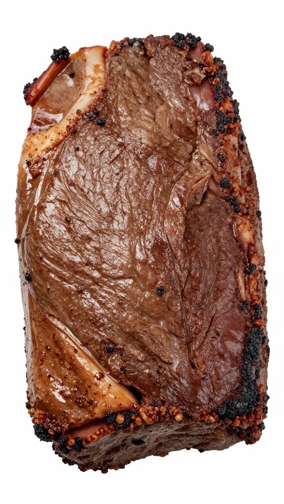 bark-covered brisket point end, tight macro texture