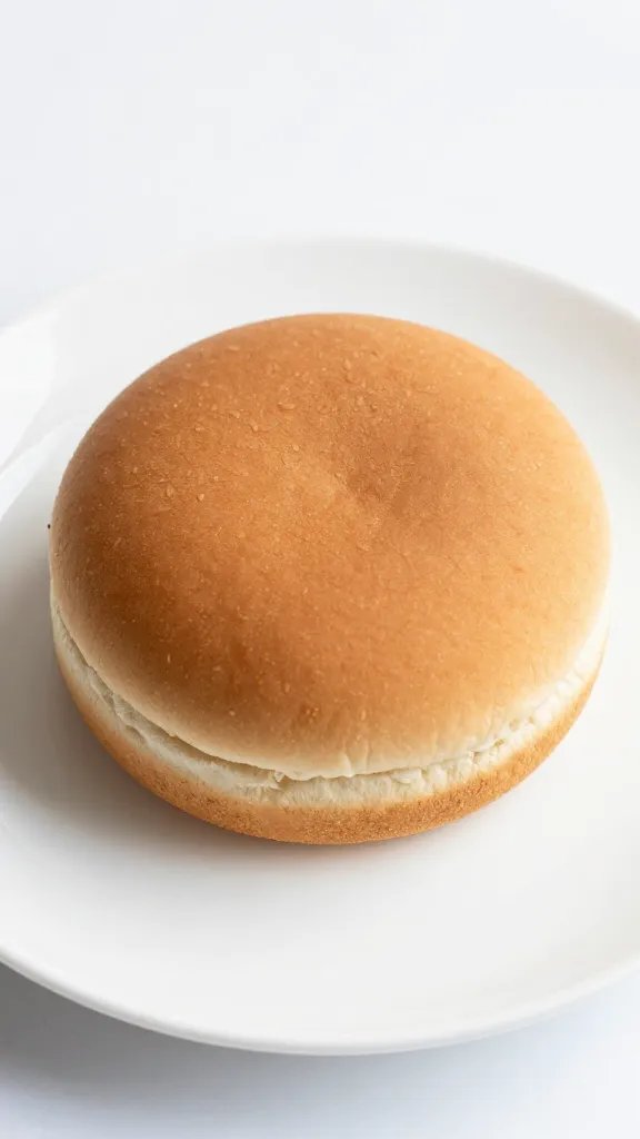 single soft hamburger bun on white plate