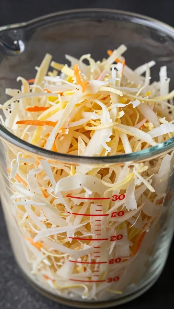 measuring cup filled with coleslaw portion
