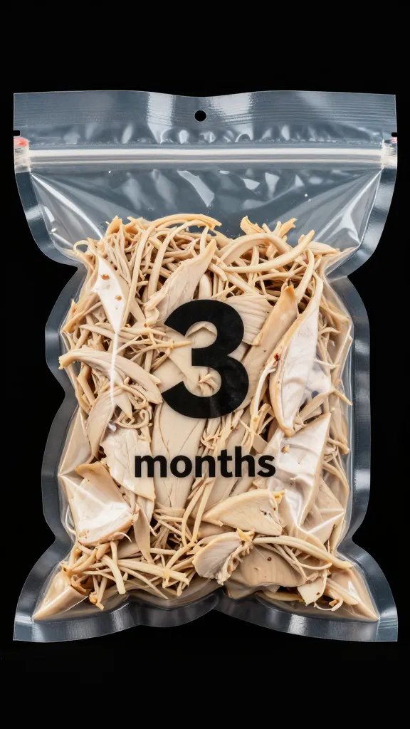 vacuum-sealed bag of pulled chicken labeled “3 months”