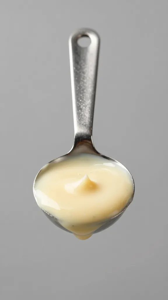 Single measuring spoon holding 2 tablespoons of sauce