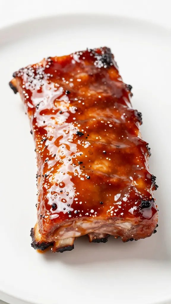 single brushed pork rib with glossy Kansas City glaze