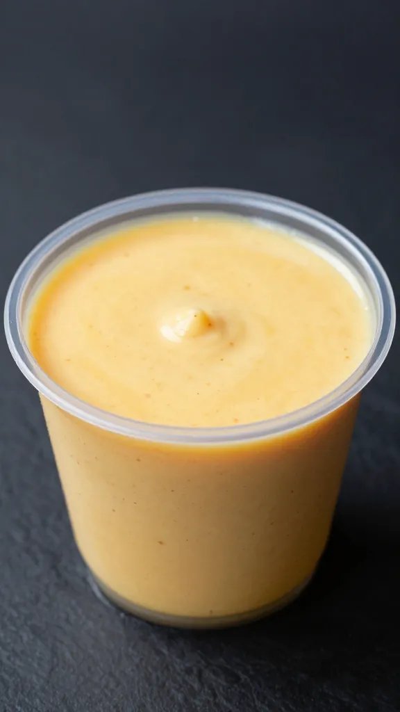 deli cup filled with Carolina vinegar sauce, red pepper flecks