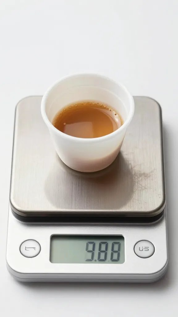 digital kitchen scale weighing one-ounce sauce portion in cup