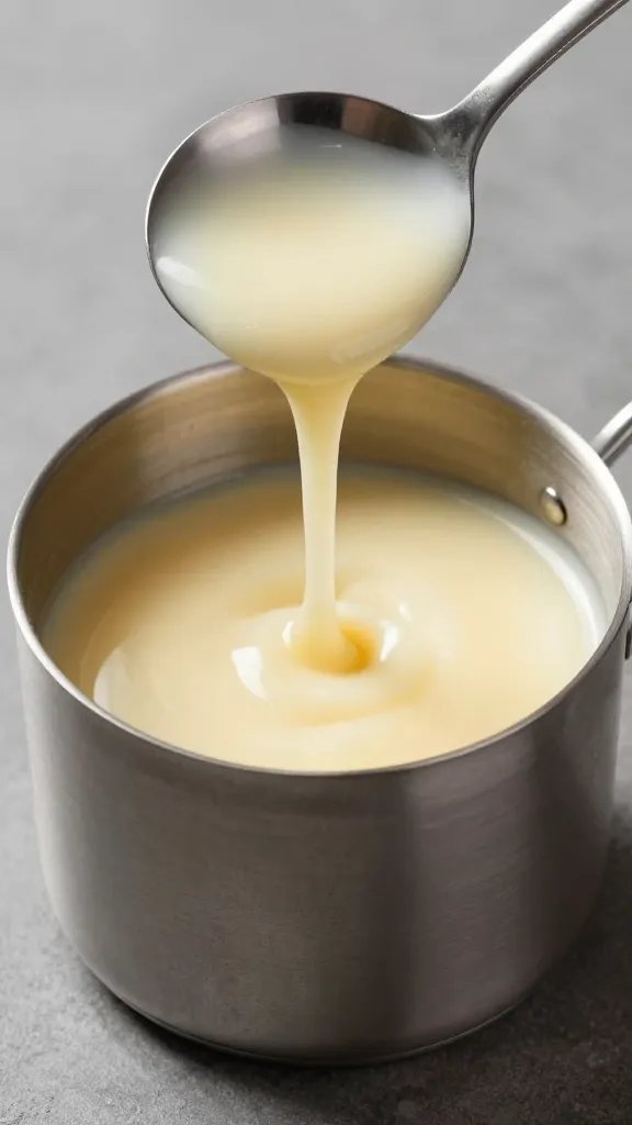 stainless ladle filled with tangy vinegar mop sauce