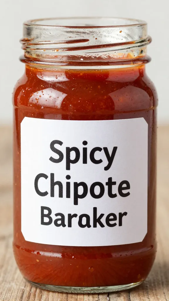 glass jar of spicy chipotle barbecue sauce, labeled