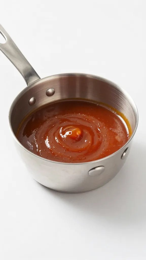 stainless measuring cup filled to 1/3 cup sauce