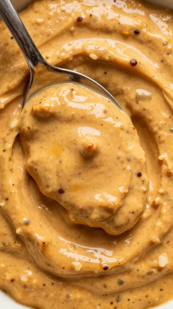 spoonful of spicy BBQ remoulade, textured surface