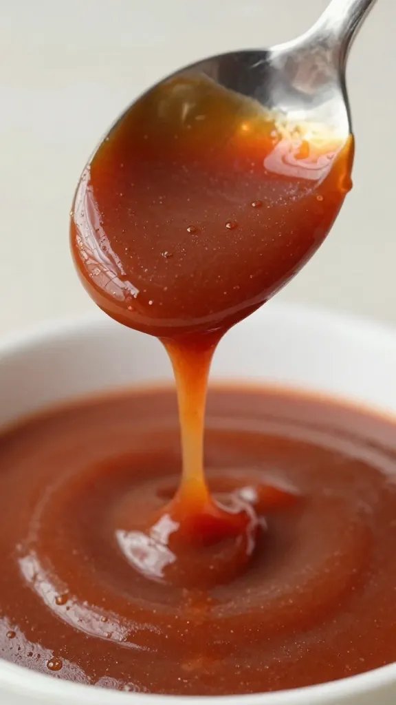 closeup of spoon dripping bbq ranch sauce