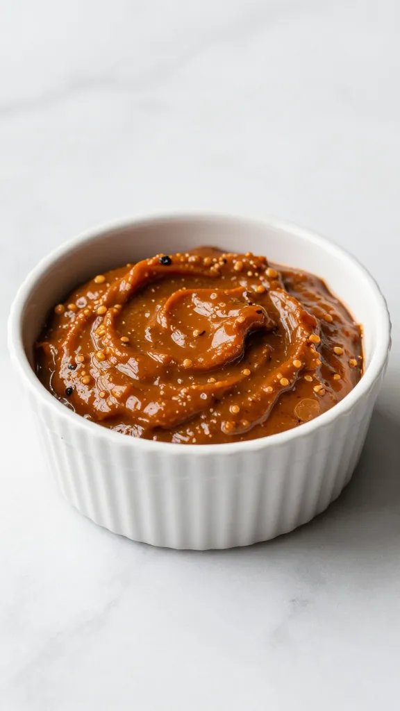 ramekin of bbq ranch on marble countertop