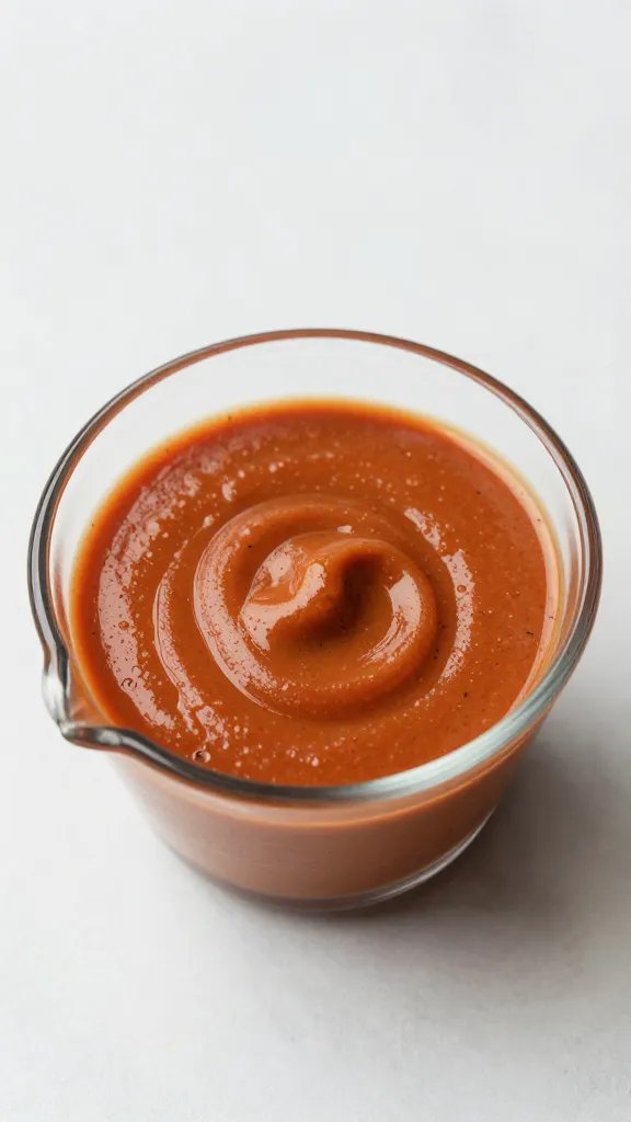 measuring cup filled with bbq ranch, overhead