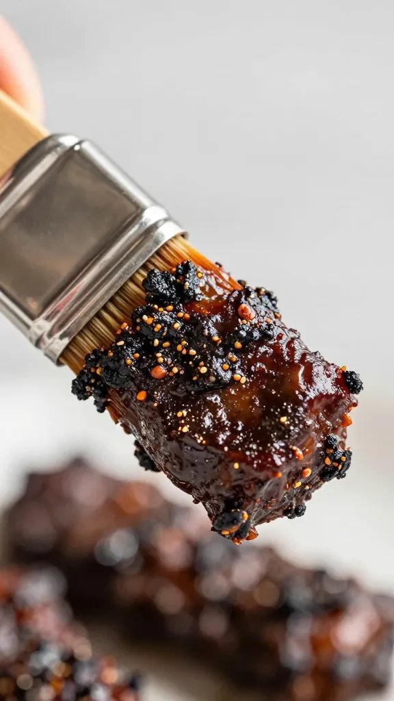 Brush loaded with smoky ranch BBQ, macro shot