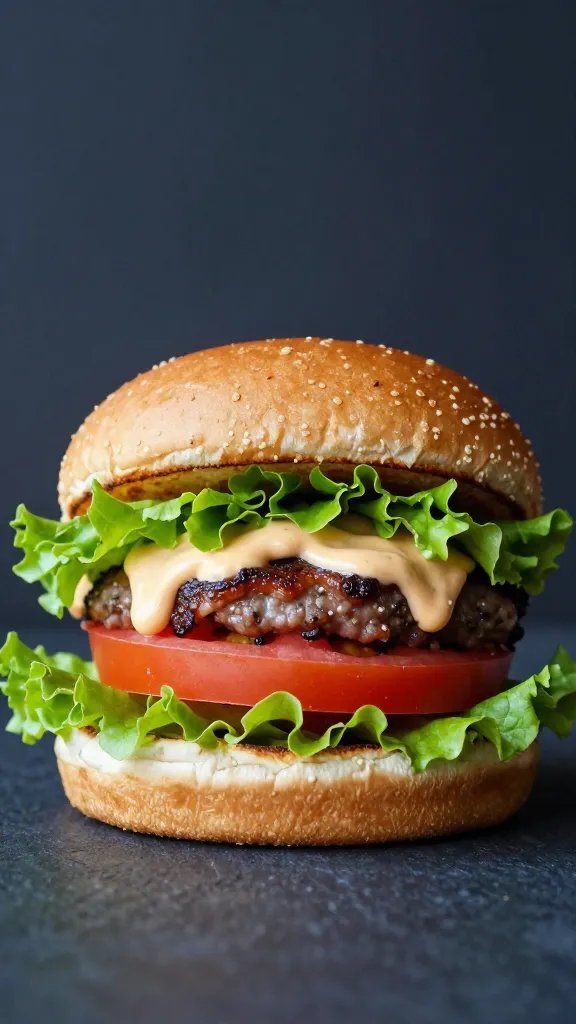 single lettuce-tomato burger crowned with bbq aioli