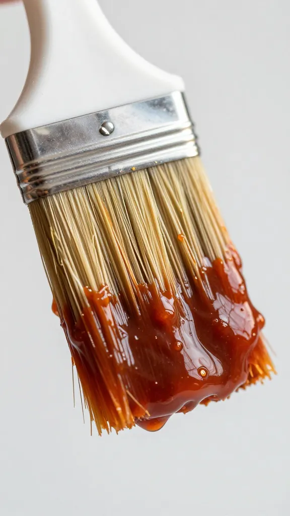 brush coated in BBQ sauce, bristles glistening, macro