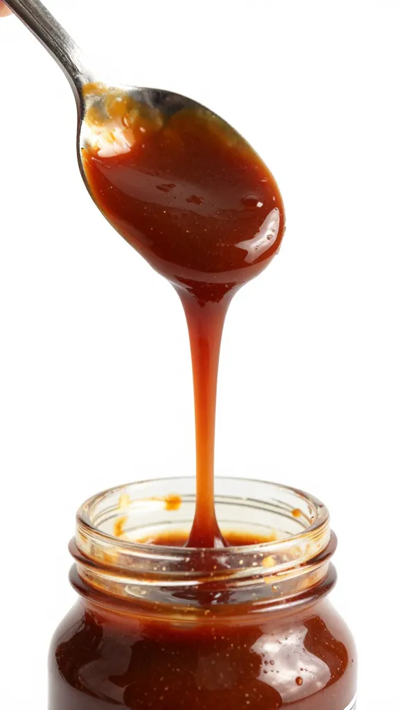 spoon dripping emergency bbq sauce, white background